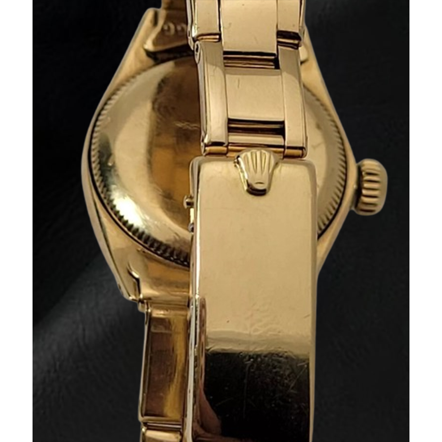 Rolex Oyster Perpetual 24 mm Champagne Stick Dial Watch Yellow Gold Oyster Bracelet