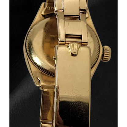 Rolex Oyster Perpetual 24 mm Champagne Stick Dial Watch Yellow Gold Oyster Bracelet