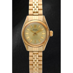 Rolex Oyster Perpetual 24 mm Champagne Stick Dial Yellow Gold Watch