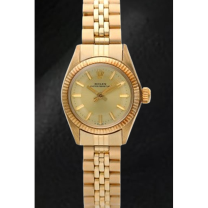 Rolex Oyster Perpetual 24 mm Champagne Stick Dial Yellow Gold Watch