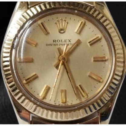 Rolex Oyster Prepetual 24 mm Champagne Stick Dial Yellow Gold Watch