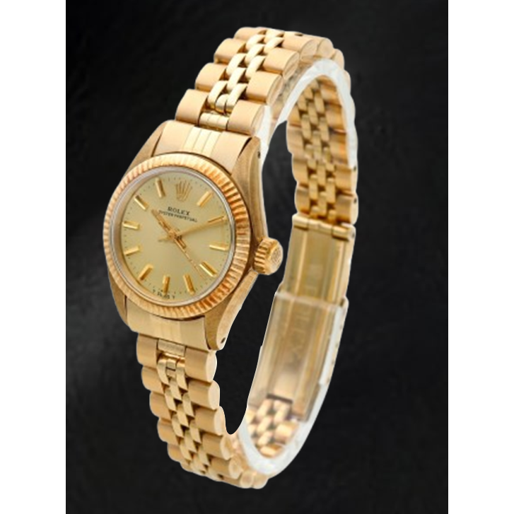 Rolex Oyster Perpetual 24 mm Champagne Stick Dial Yellow Gold Watch