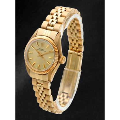 Rolex Oyster Perpetual 24 mm Champagne Stick Dial Yellow Gold Watch