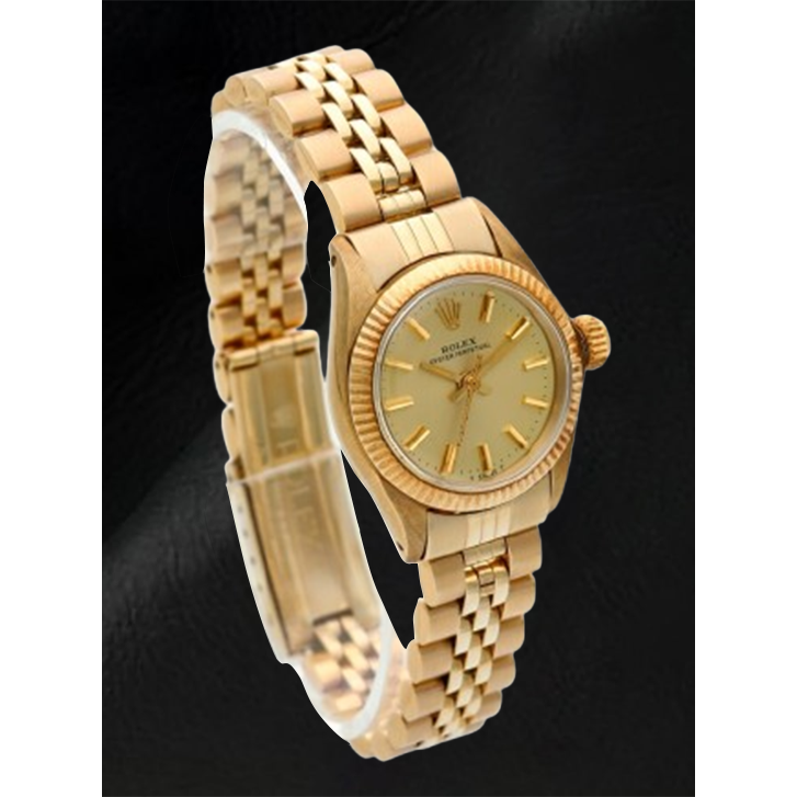 Rolex Oyster Perpetual 24 mm Champagne Stick Dial Yellow Gold Watch