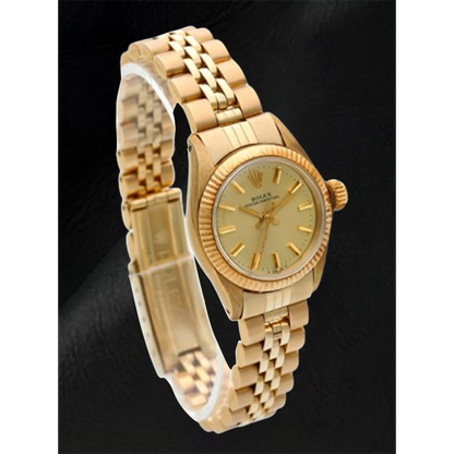 Rolex Oyster Perpetual 24 mm Champagne Stick Dial Yellow Gold Watch