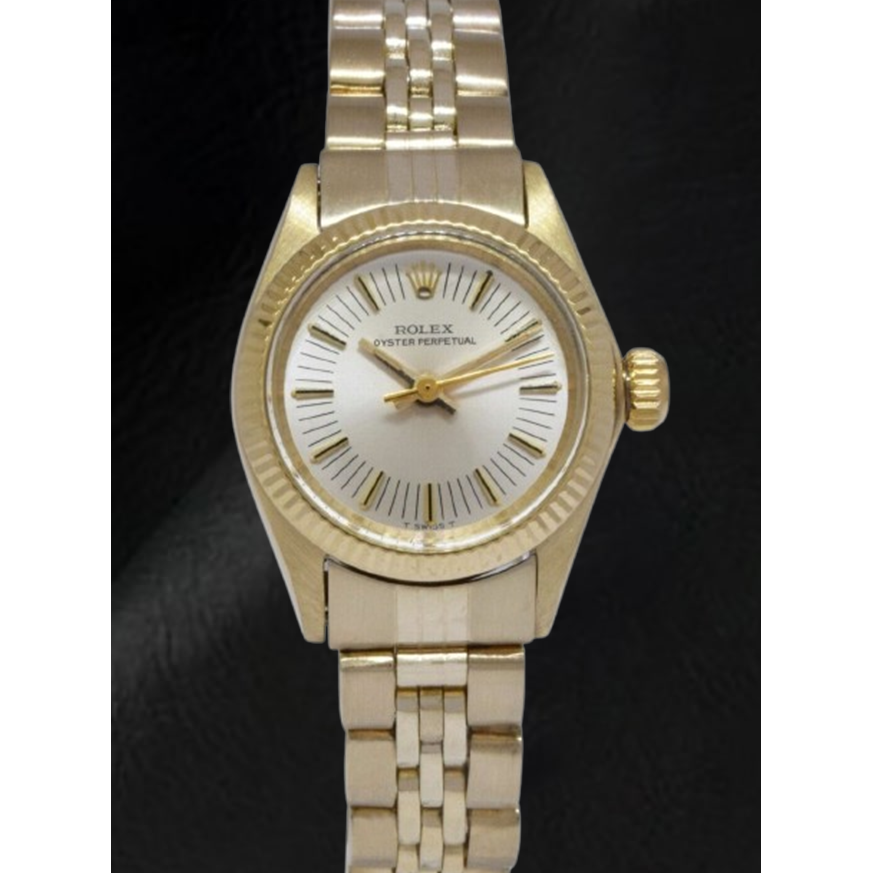 Rolex Oyster Perpetual 24 mm Silver Stick Dial Yellow Gold Watch