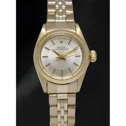 Rolex Oyster Perpetual 24 mm Silver Stick Dial Yellow Gold Watch