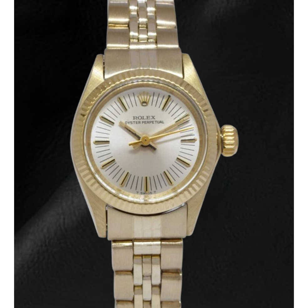 Rolex Oyster Perpetual 24 mm Silver Stick Dial Yellow Gold Watch
