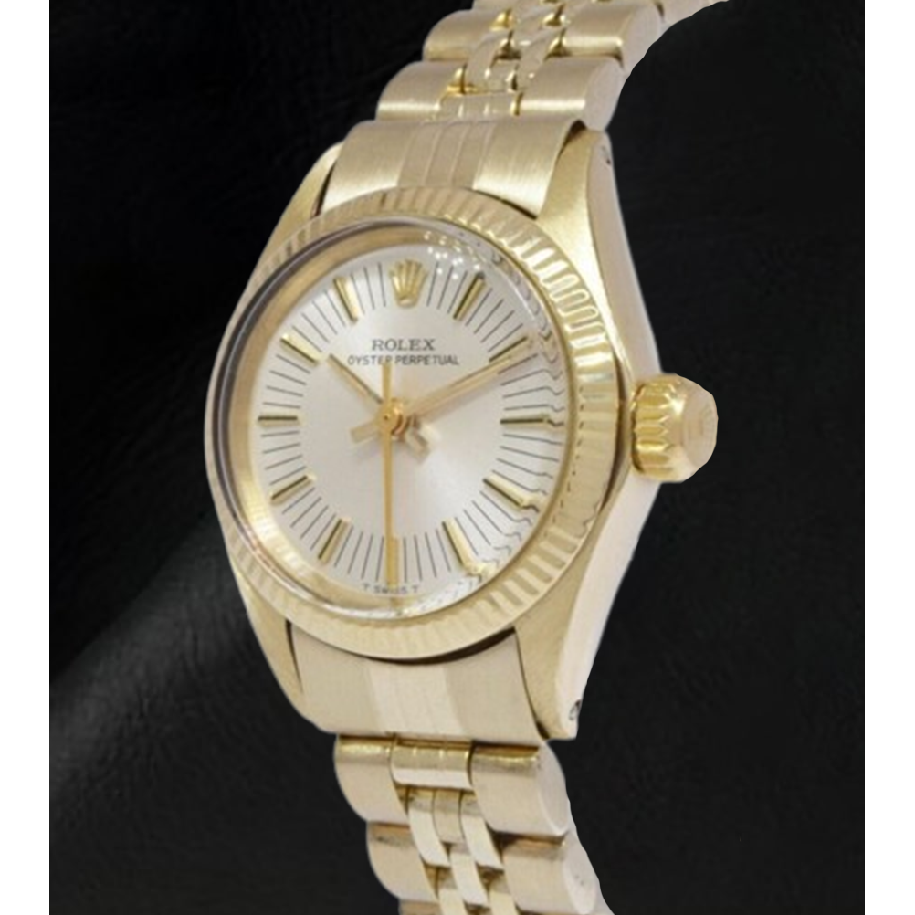 Rolex Oyster Perpetual 24 mm Silver Stick Dial Yellow Gold Watch