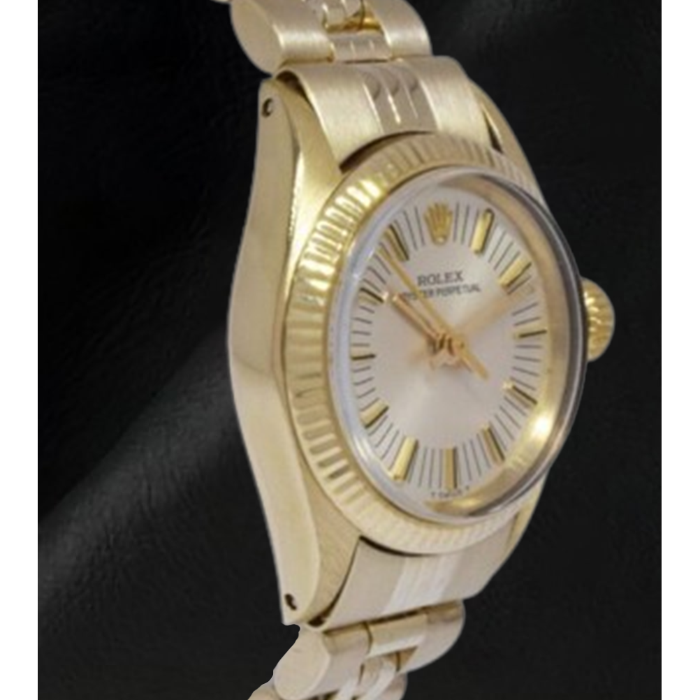 Rolex Oyster Perpetual 24 mm Silver Stick Dial Yellow Gold Watch