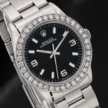 Rolex Oyster Perpetual 26mm 76030 Black Arabic Dial Diamond Bezel WatchP3