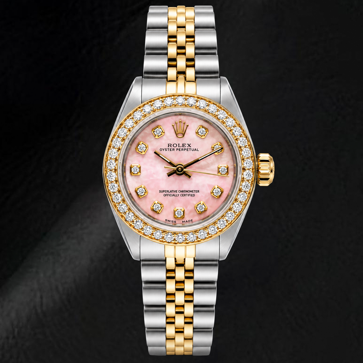 Rolex Oyster Perpetual 67193 26mm Pink Diamond Dial Two Tone Jubilee Bracelet