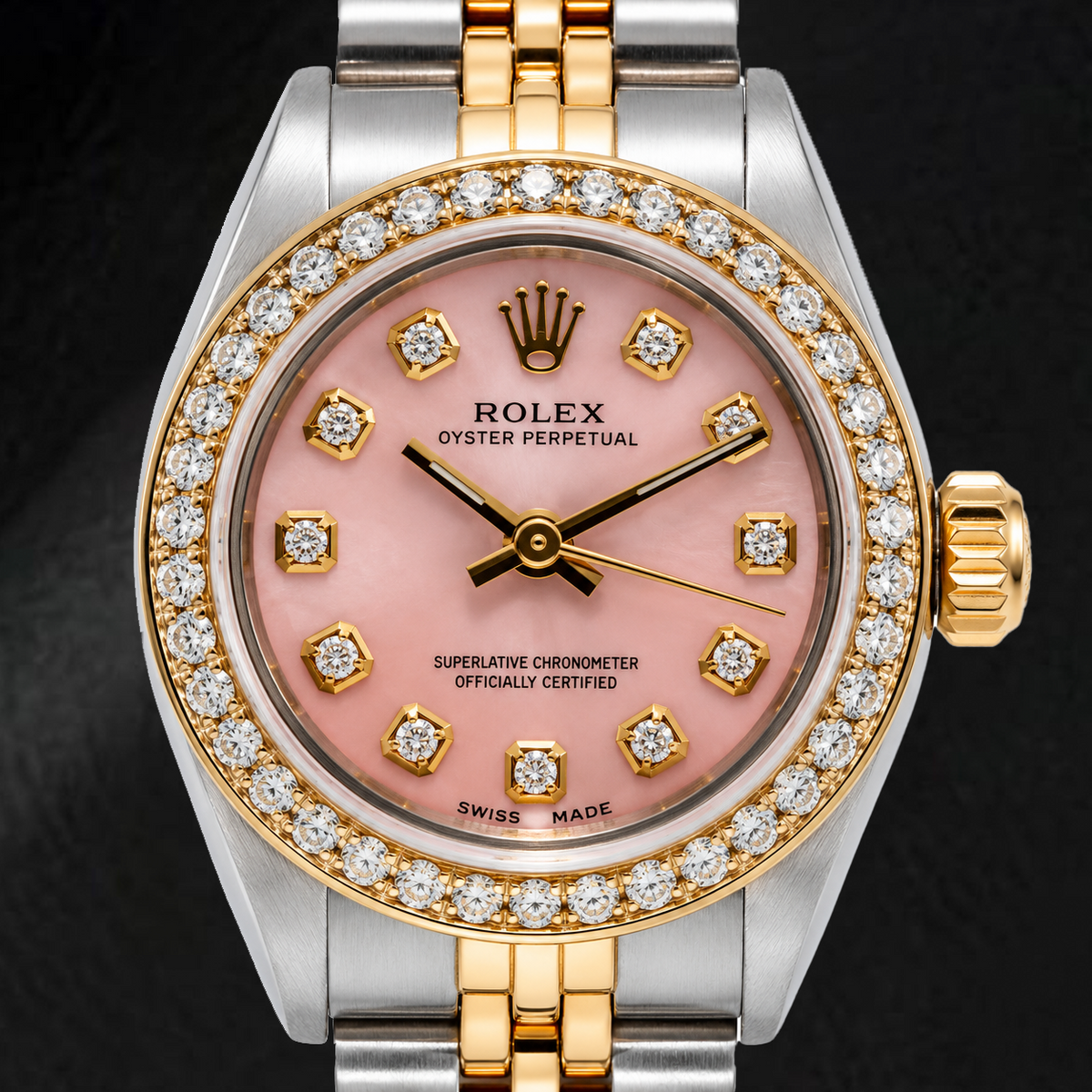 Rolex Oyster Perpetual 67193 26mm Pink Diamond Dial Two Tone Jubilee Bracelet