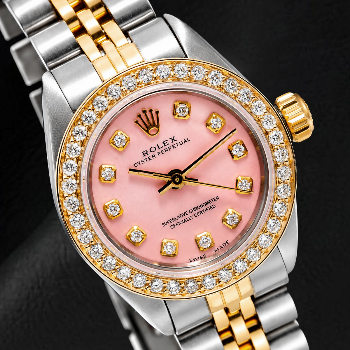 Rolex Oyster Perpetual 67193 26mm Pink Diamond Dial Two Tone Jubilee Bracelet