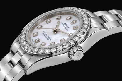 Rolex Oyster Perpetual 67193 26mm White Mother of Pearl Diamond Dial Stainless Steel Watch