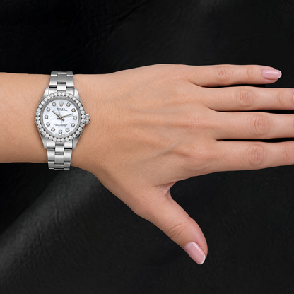 Rolex Oyster Perpetual 67193 26mm White Mother of Pearl Diamond Dial Stainless Steel Watch