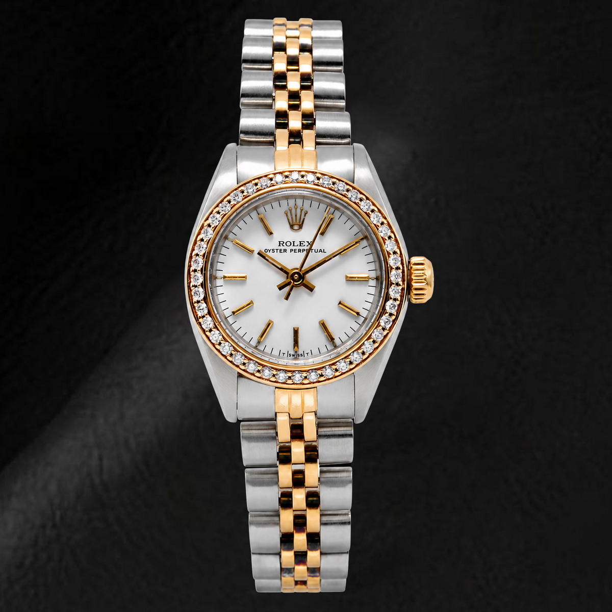 Rolex Oyster Perpetual 67193 26mm White Stick Dial Two Tone Jubilee Bracelet Watch