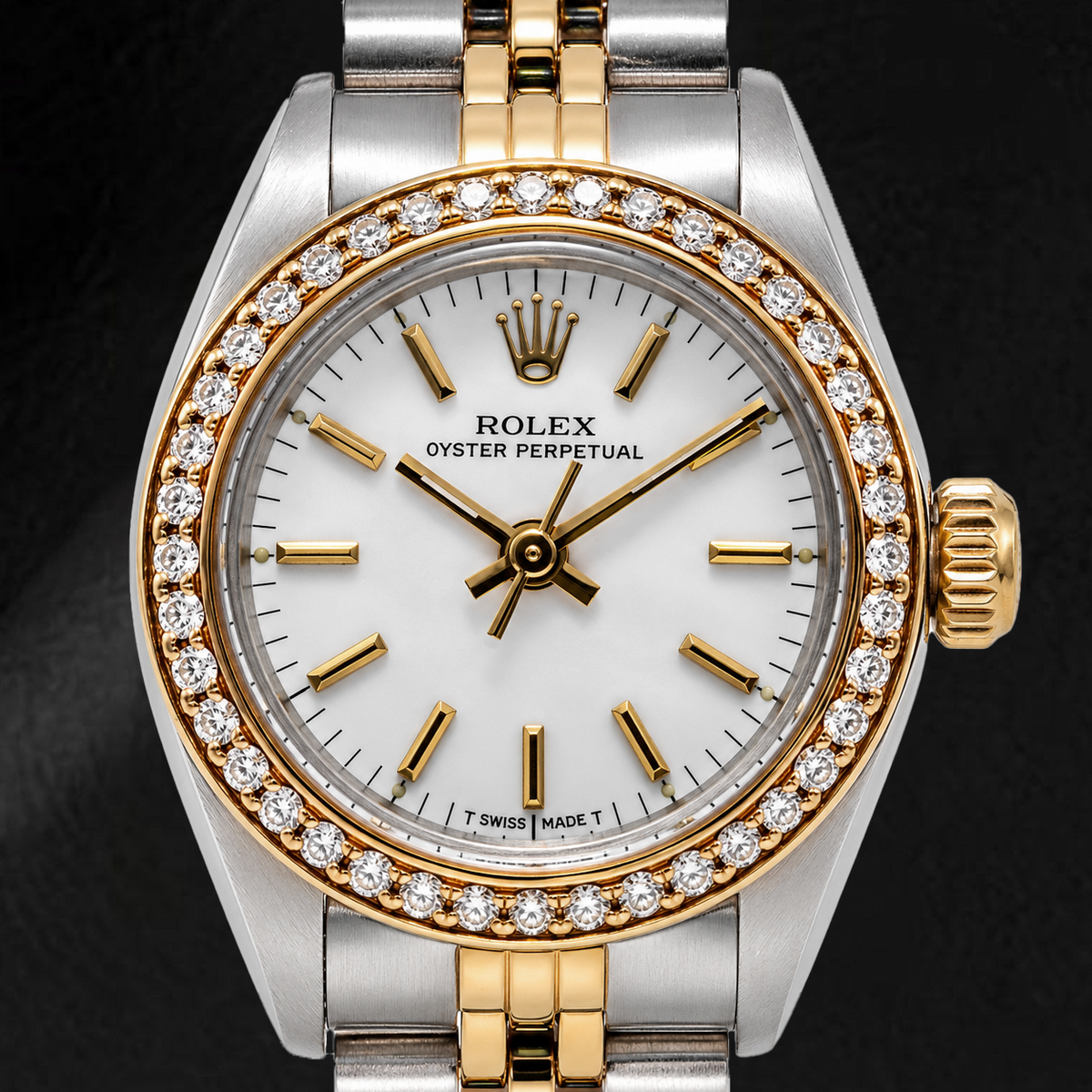 Rolex Oyster Perpetual 67193 26mm White Stick Dial Two Tone Jubilee Bracelet Watch