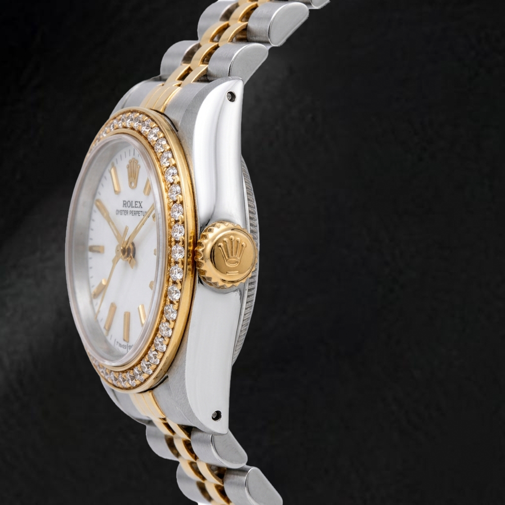 Rolex Oyster Perpetual 67193 26mm White Stick Dial Two Tone Jubilee Bracelet Watch