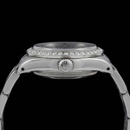 Rolex Oyster Perpetual 67480 31mm Blue Mother of Pearl Diamond Dial Stainless Steel