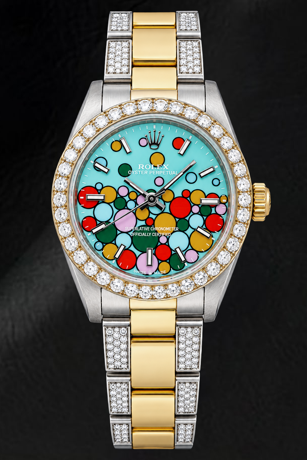 Rolex Oyster Perpetual 6748 31mm Turquoise Celebration Luminous Stick Dial Two Tone Watch