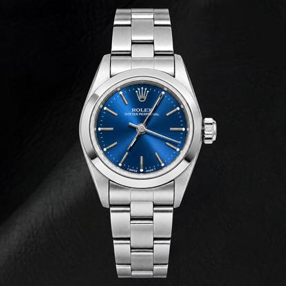 Rolex Oyster Perpetual 76080 26mm Blue Stick Dial Stainless Steel Watch