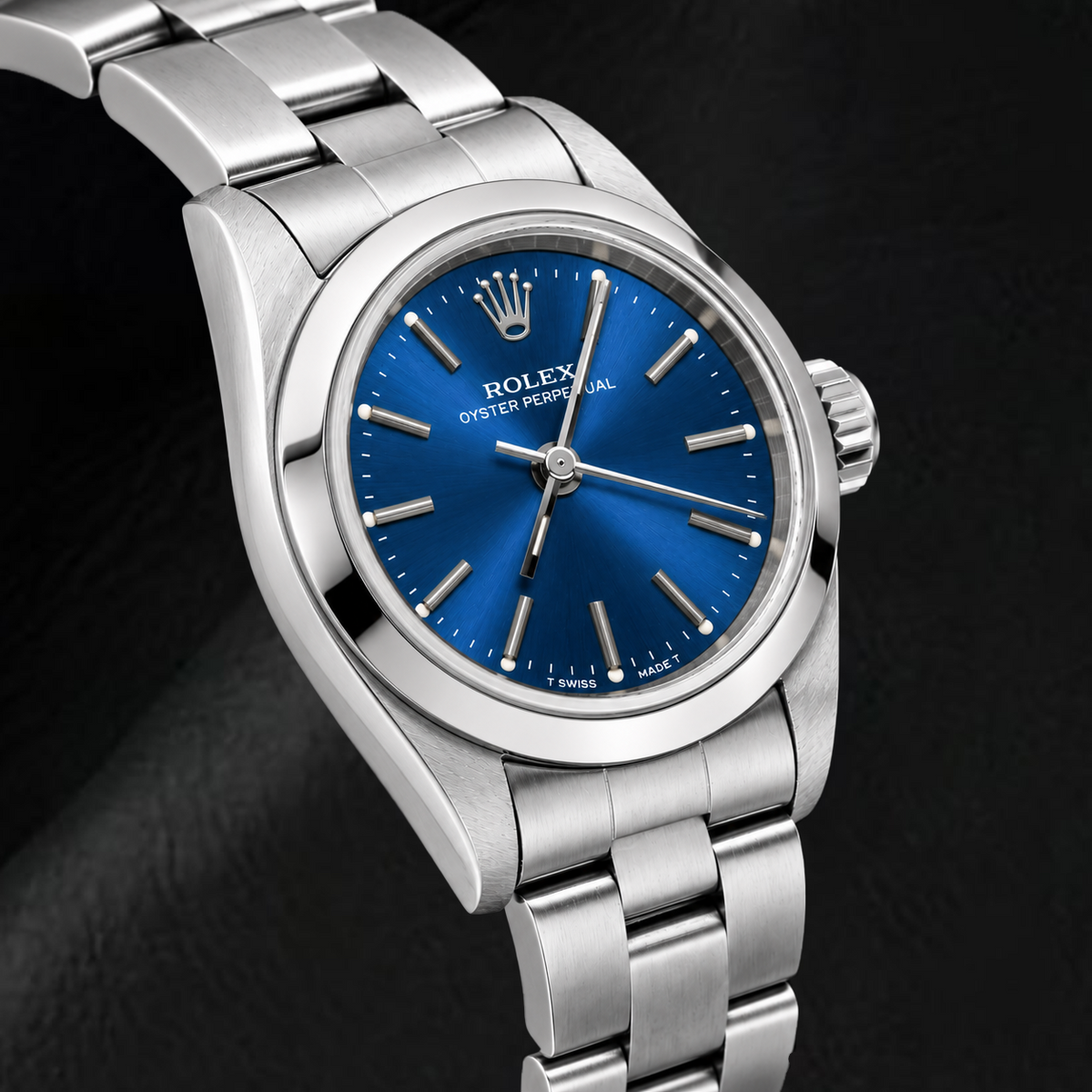 Rolex Oyster Perpetual 76080 26mm Blue Stick Dial Stainless Steel Watch