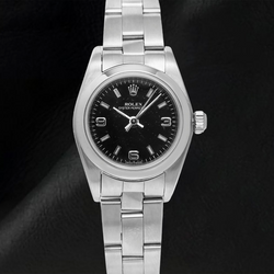 Rolex Oyster Perpetual 76094 26mm Black Arabic Dial Stainless Steel Oyster Bracelet Watch