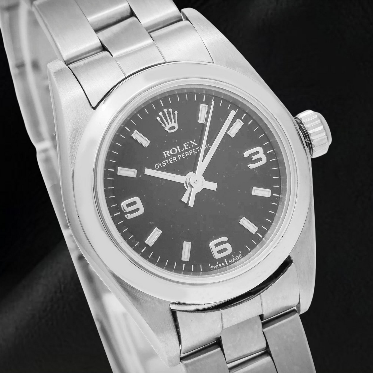 Rolex Oyster Perpetual 76094 26mm Black Arabic Dial Stainless Steel Oyster Bracelet Watch