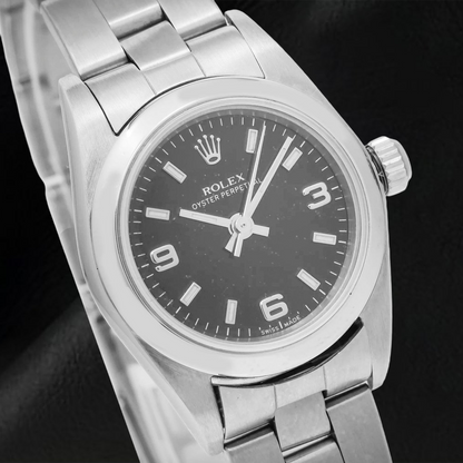 Rolex Oyster Perpetual 76094 26mm Black Arabic Dial Stainless Steel Oyster Bracelet Watch