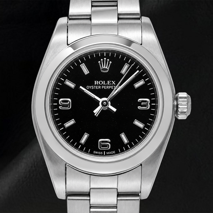 Rolex Oyster Perpetual 76094 26mm Black Arabic Dial Stainless Steel Oyster Bracelet Watch