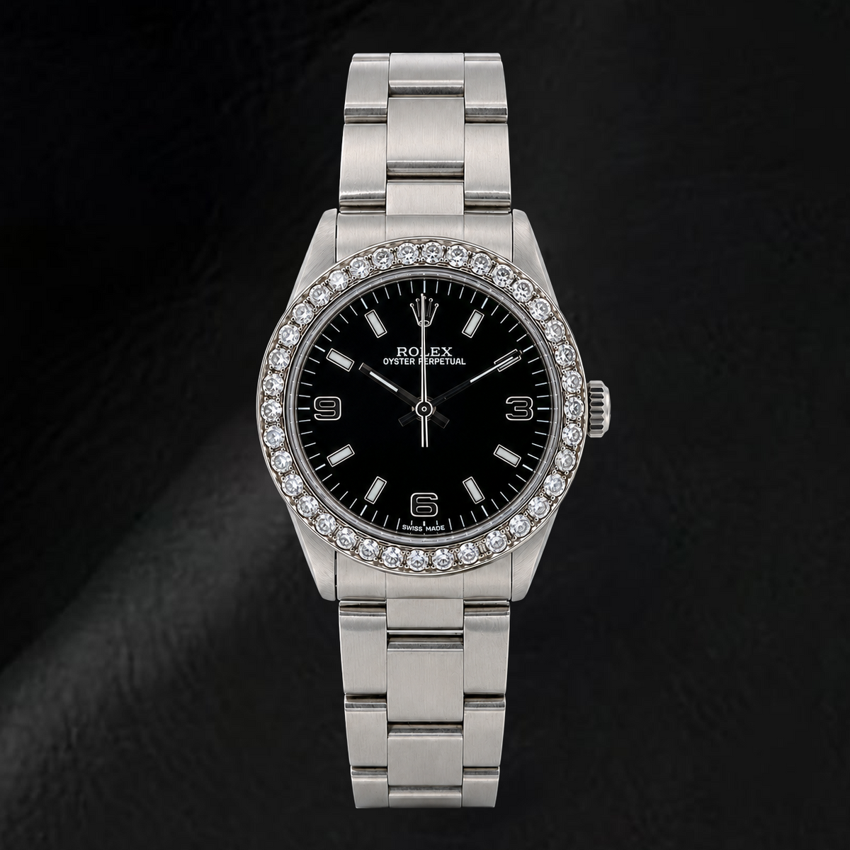Rolex Oyster Perpetual 77080 31mm Black Arabic Dial Stainless Steel Watch