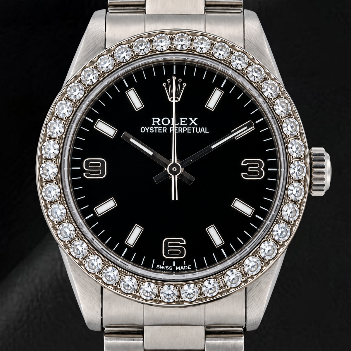 Rolex Oyster Perpetual 77080 31mm Black Arabic Dial Stainless Steel Watch