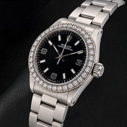 Rolex Oyster Perpetual 77080 31mm Black Arabic Dial Stainless Steel Watch