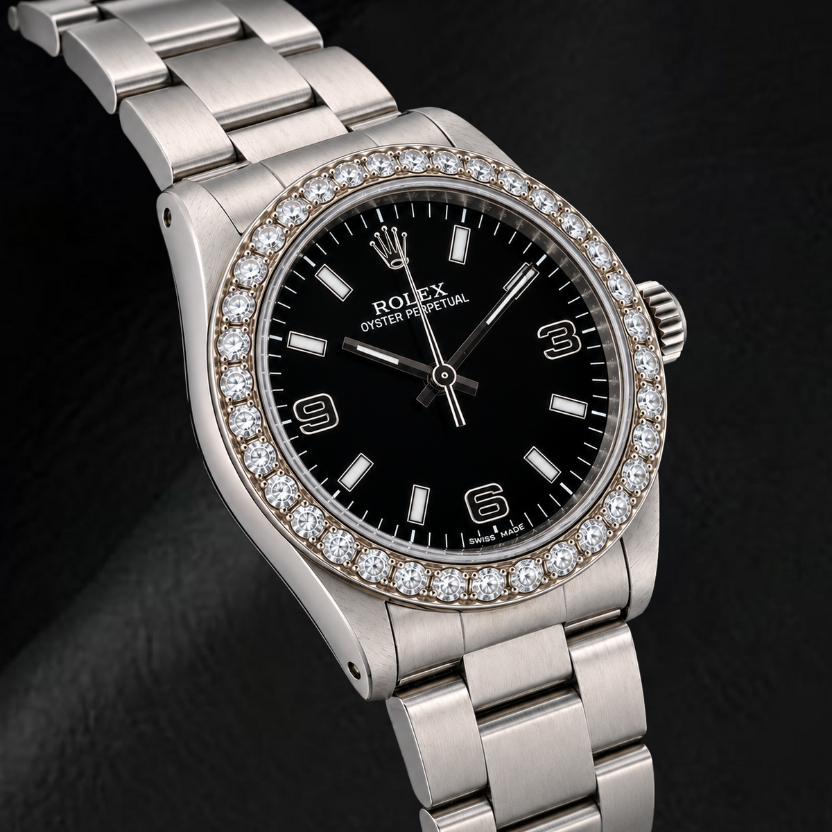 Rolex Oyster Perpetual 77080 31mm Black Arabic Dial Stainless Steel Watch