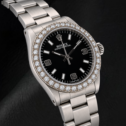 Rolex Oyster Perpetual 77080 31mm Black Arabic Dial Stainless Steel Watch