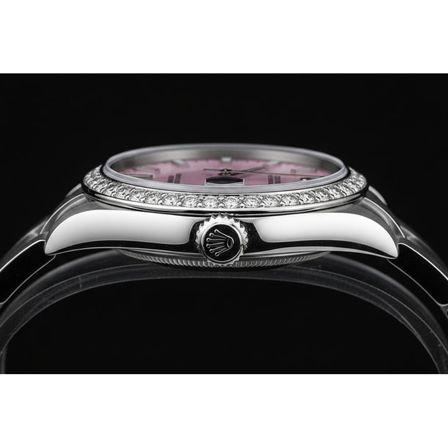 Rolex Oyster Perpetual Iced Bezel Stainless Steel Ladies Watch