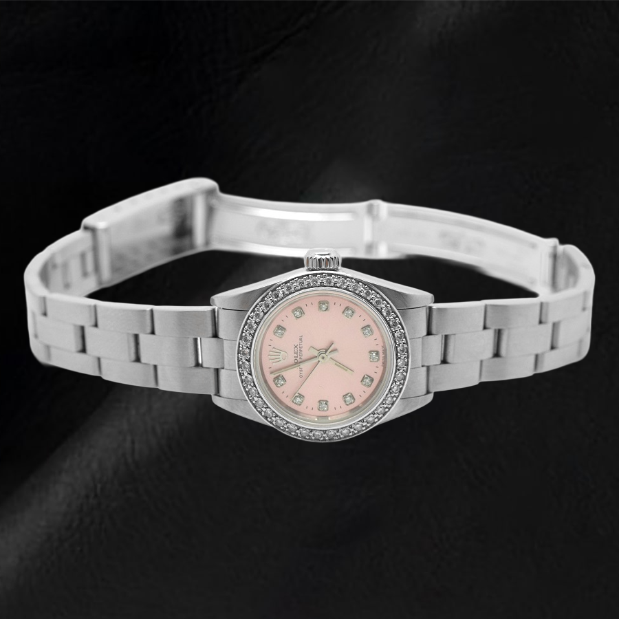 Rolex Oyster Perpetual Pink Diamond Dial 24 mm Stainless Steel Watch