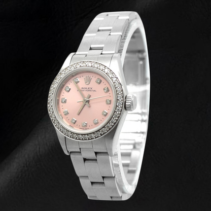 Rolex Oyster Perpetual Pink Diamond Dial 24 mm Stainless Steel Watch