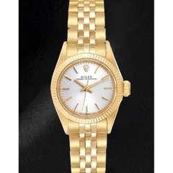 Rolex Oyster Prepetual Silver Stick Dial 24 mm Yellow Gold Ladies Watch