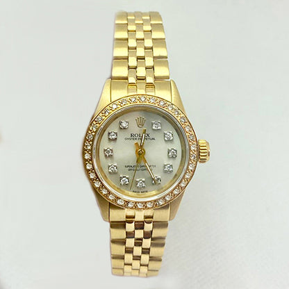 Rolex Oyster Watch Mother Of Pearl Diamond Dial Yellow Gold Jubilee Band