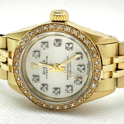 Rolex Oyster Watch Mother Of Pearl Diamond Dial Yellow Gold Jubilee Band