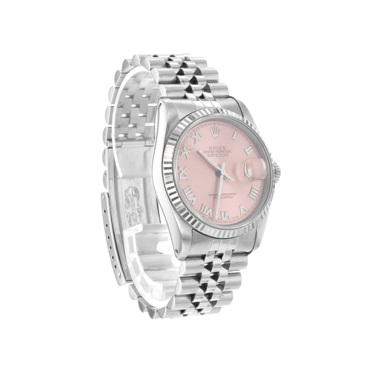 Rolex Pink Roman Dial Datejust Rolex Watch Fluted Bezel Ss Jubilee QUICK SET