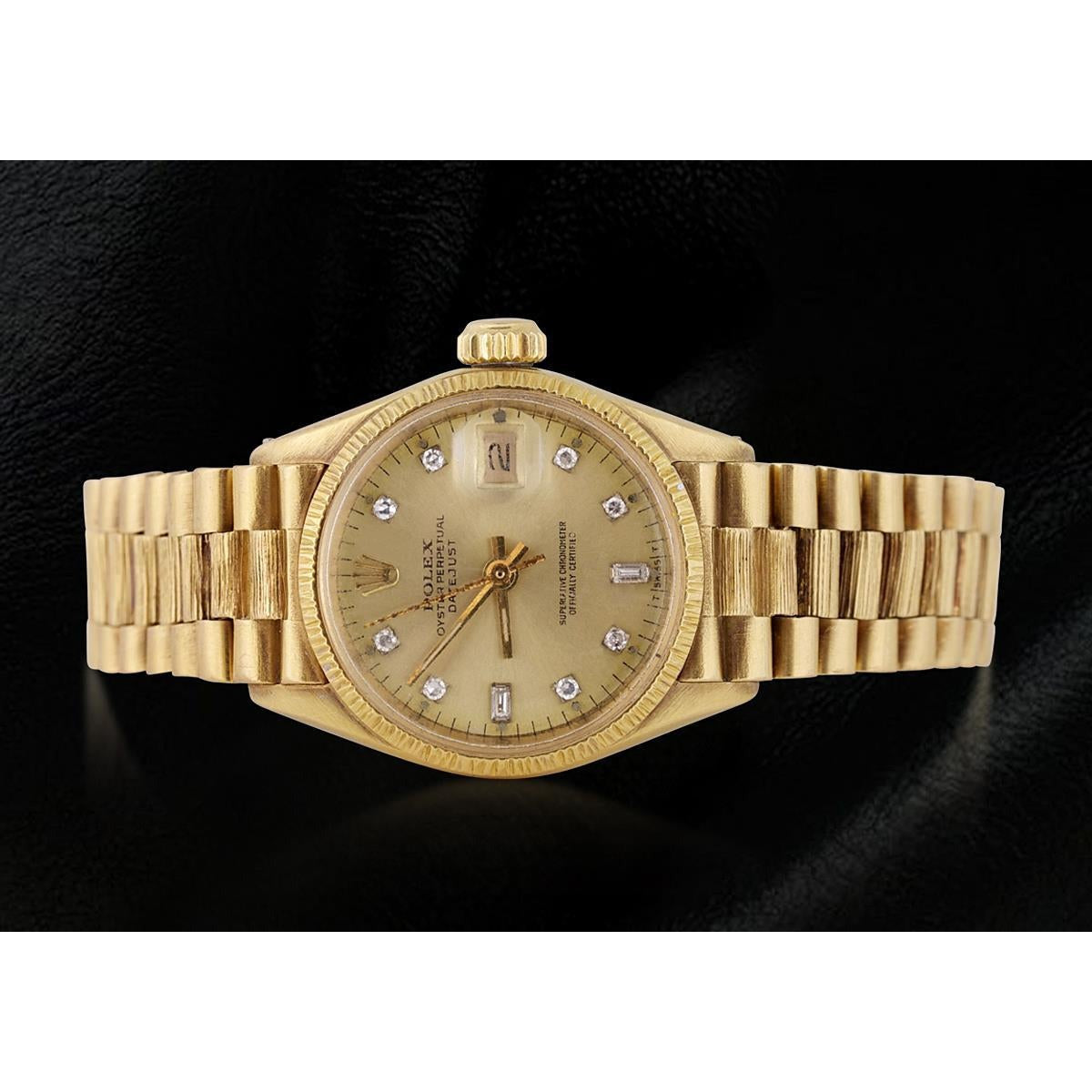Diamond Dial Fluted Bezel Yellow Gold Lady Watch