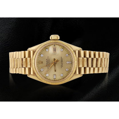 Diamond Dial Fluted Bezel Yellow Gold Lady Watch