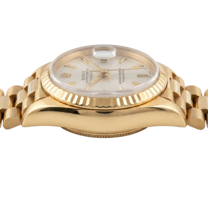 Rolex President Stick Dial Fluted Bezel Yellow Gold Lady Watch