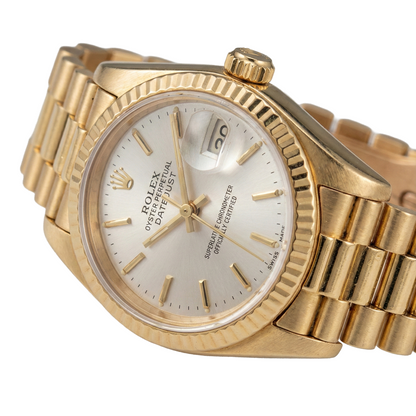 Rolex President Stick Dial Fluted Bezel Yellow Gold Lady Watch