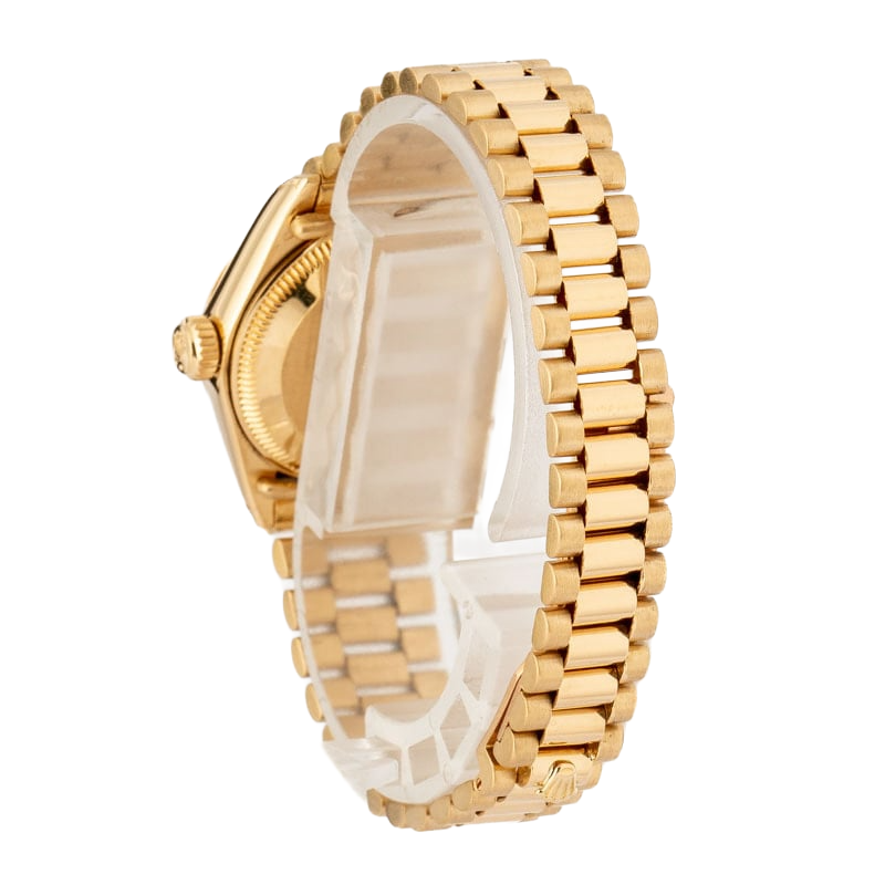 Rolex President Stick Dial Fluted Bezel Yellow Gold Lady Watch