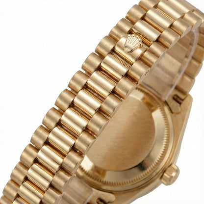 Rolex President Style Champagne String Dial Watch Yg Diamond Bezel