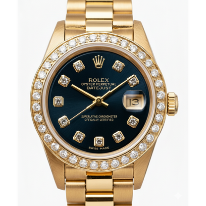 Rolex President Style Watch Blue Diamond Dial Bezel Datejust Yg
